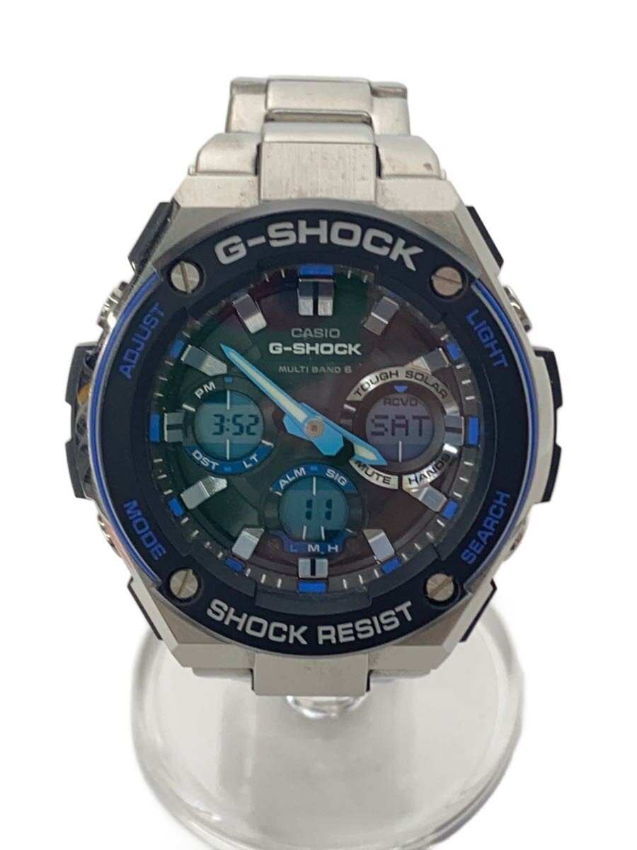 【中古】CASIO◆ソーラーウオッチ・G-SHOCK/デジアナ/BLU/SLV//【服飾雑貨他】