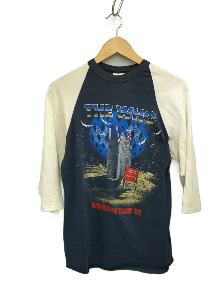 【中古】80s/THE WHO/USA製/ラグラン/7分袖カットソー/L/綿織物/NVY/総柄【メンズウェア】