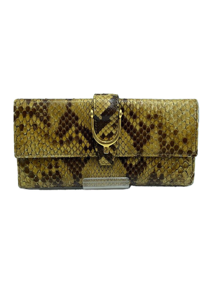 【中古】GUCCI◆長サイフ_スティラップ_パイソン/なめし革/BEG/レディース【服飾雑貨他】