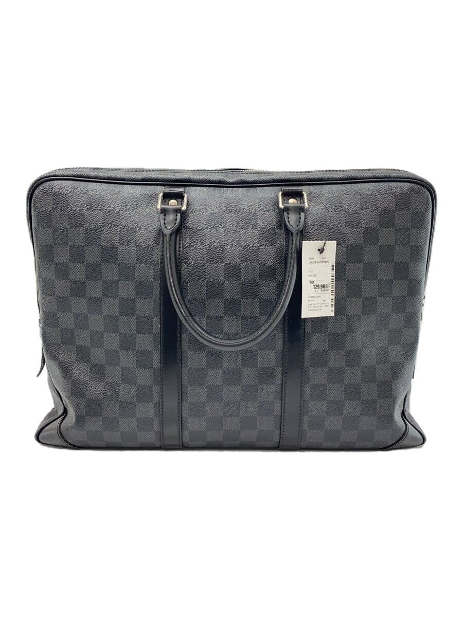 【中古】LOUIS VUITTON◆ポルト・ドキュマン・ヴォワヤージュ_ダミエ・グラフィット/なめし革/BLK/ストラップ欠品【御徒面子】