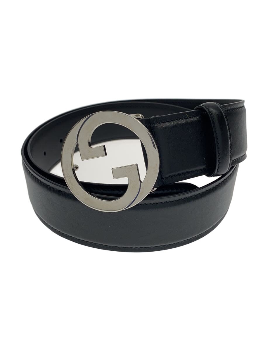 【中古】GUCCI◆インターロッキングG/三尺帯/なめし革/BLK/メンズ/703147//【服飾雑貨他】