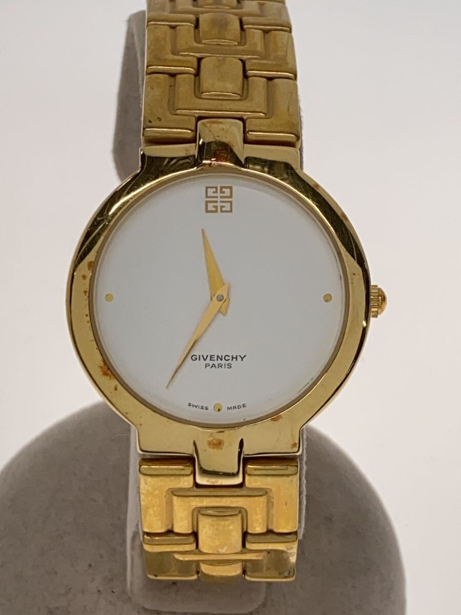【中古】GIVENCHY◆石英ウオッチ/アナログ/ステンレス鋼/WHT/GLD/SS【服飾雑貨他】