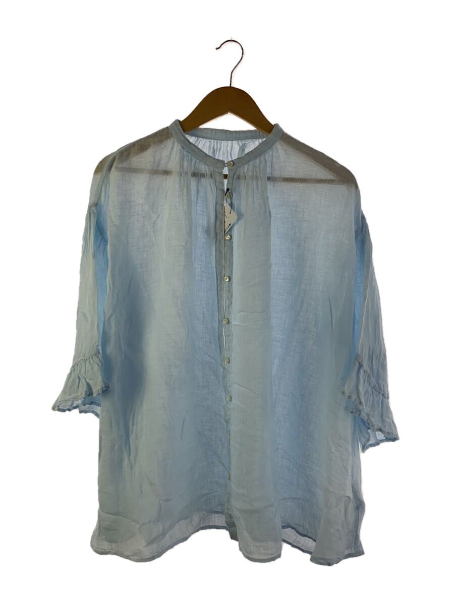 【中古】nest Robe◆リネンガーゼギャザースリーブブラウス/長袖トップ/FREE/リネン/BLU/01242-1521【レディース御召しもの】
