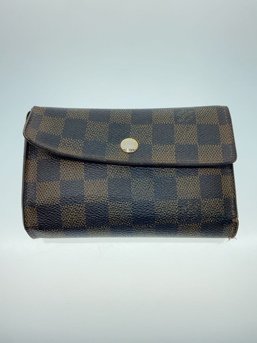 【中古】LOUIS VUITTON◆ポルト・フォイユ・アレクサンドラ_ダミエ・エベヌ_BRW/PVC/BRW/レディース【服飾雑貨他】