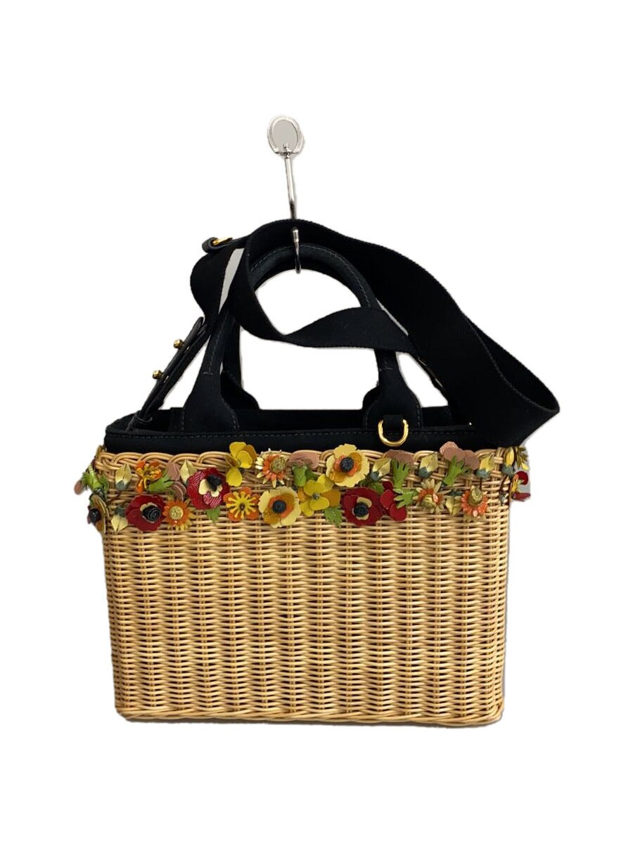 【中古】PRADA◆ショルダーバッグ/--/BEG/無地/御花/カゴ御徒面子//【御徒面子】