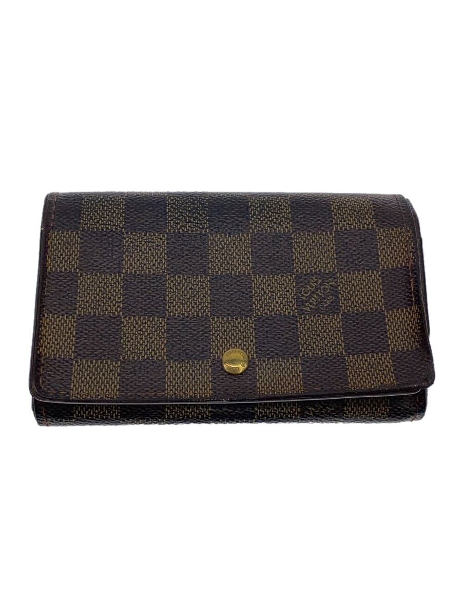 【中古】LOUIS VUITTON◆ポルト・モネ・ビエ・トレゾール_ダミエ・エベヌ_BRW/PVC/BRW/N61730【服飾雑貨他】