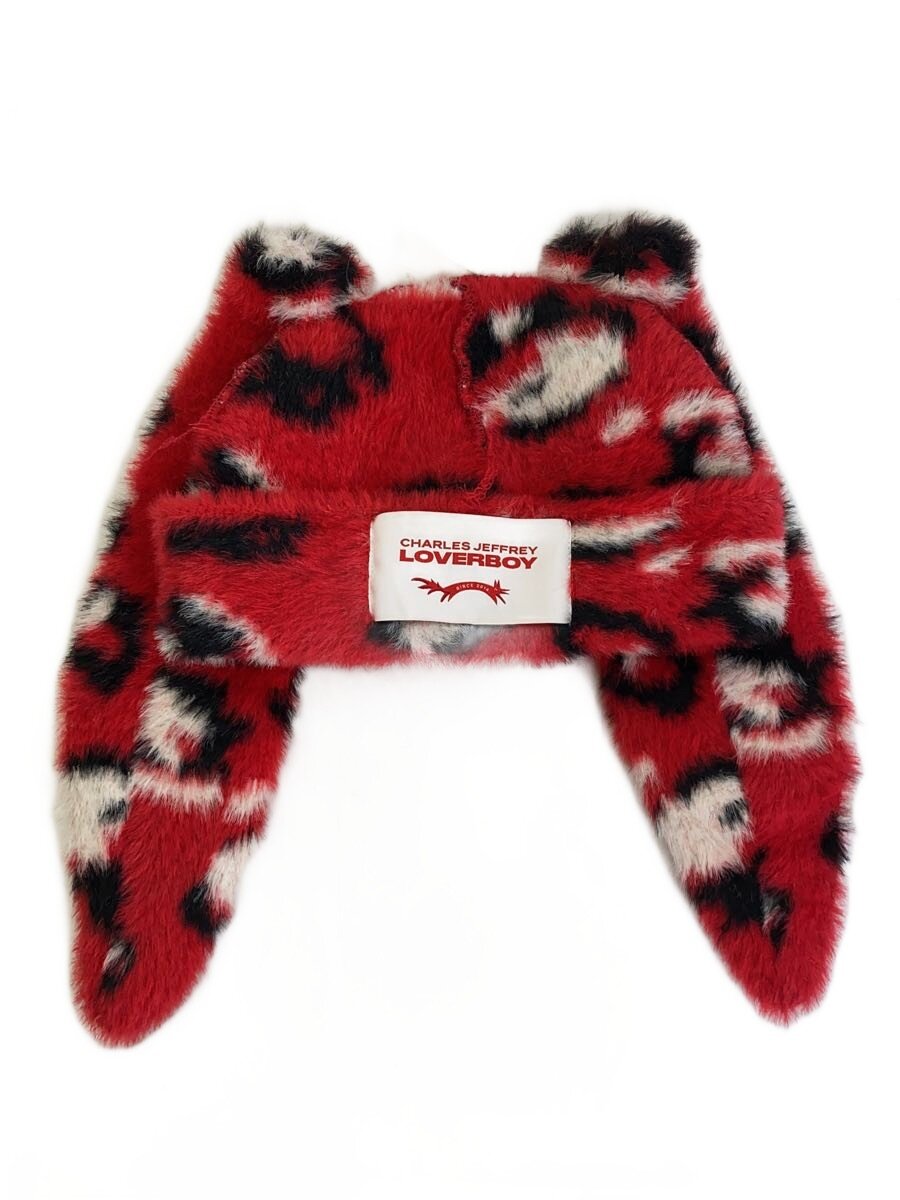 【中古】CHARLES JEFFREY LOVERBOY◆ANIMALISTIC PRINT BEANIE/FREE/ナイロン/RED/毛の荒物/レディース【服飾雑貨他】