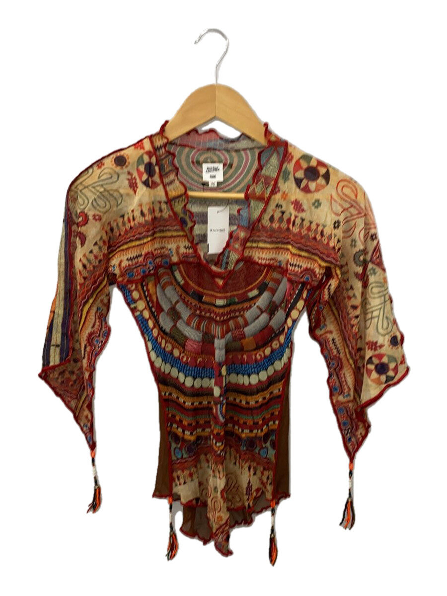 【中古】Jean Paul GAULTIER FEMME◆民族/力強さサイバー空間/ビーズ/編み物・ティーシャツ(薄っぺら)/40/人絹/RED/総柄//【レディース御召しもの】