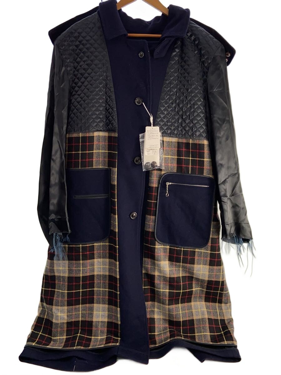 【中古】Maison Margiela◆リヴァーシブル/パッチワーク/フーデッドロングコート/厚地の外套/46/羊毛/NVY/S30AA0178【レディース御召しもの】