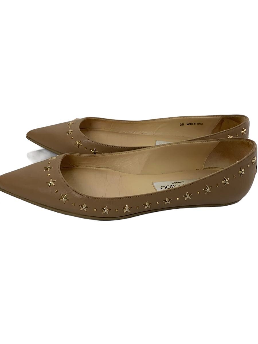 【中古】JIMMY CHOO◆スタースタッズ/WINDSORFLAT/平ったいパンプス/38/BEG【シューズ】
