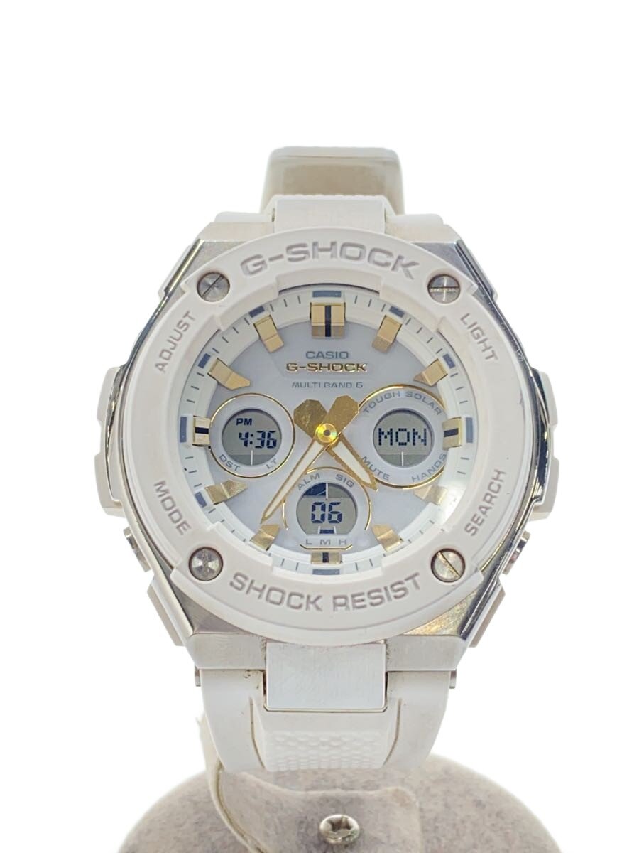 【中古】CASIO◆ソーラーウオッチ・G-SHOCK/デジアナ/天然ゴム/WHT/WHT/SS【服飾雑貨他】
