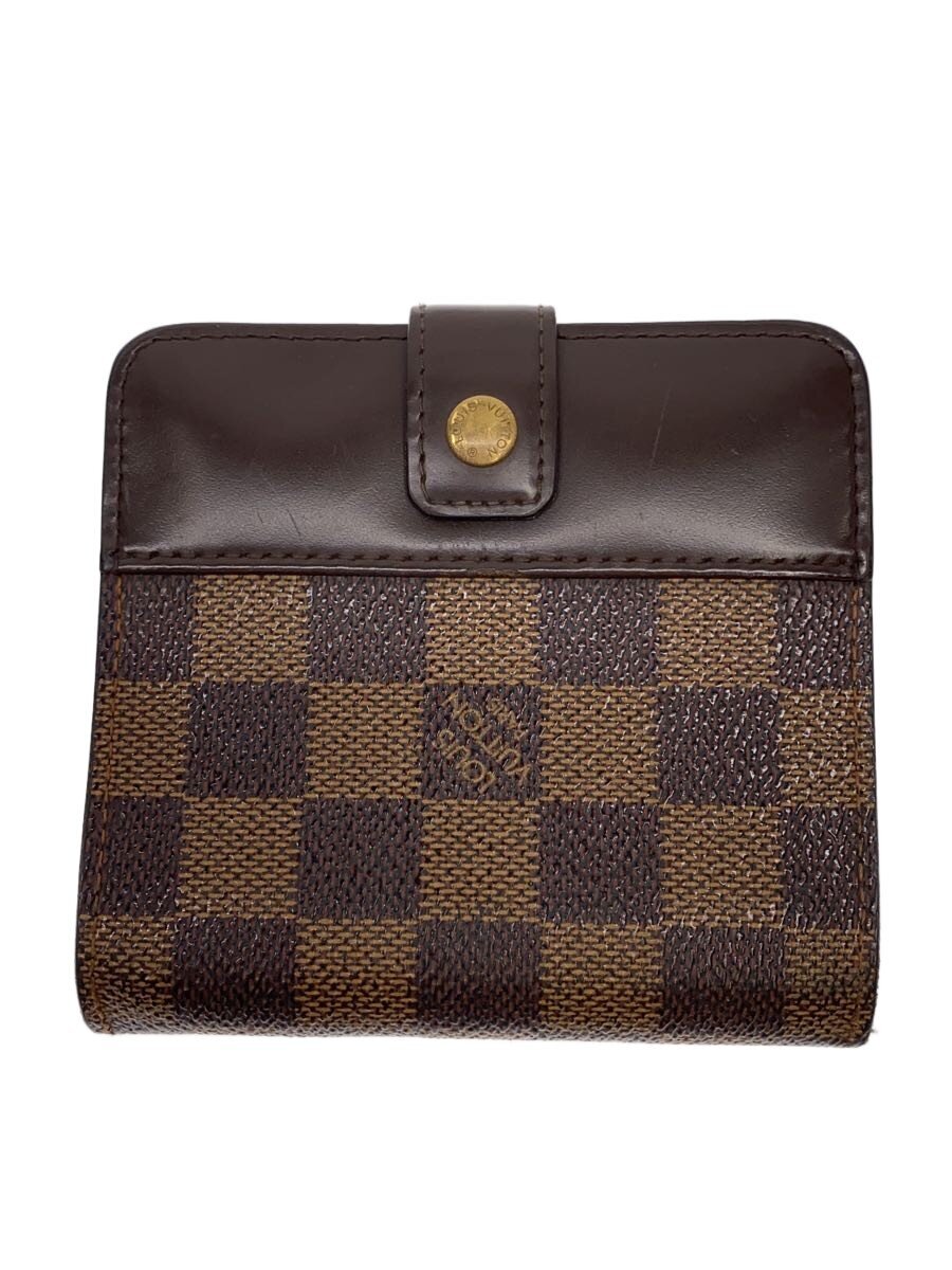 【中古】LOUIS VUITTON◆コンパクト・ジップ_ダミエ・エベヌ/PVC/BRW/レディース【服飾雑貨他】