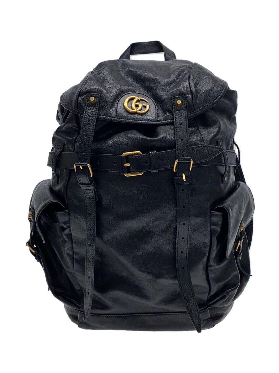 【中古】GUCCI◆背嚢_リベル_GGマーモント/なめし革/BLK//【御徒面子】