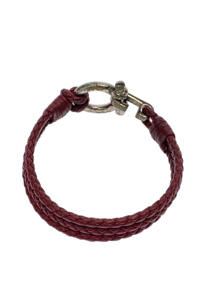 【中古】Salvatore Ferragamo◆腕輪/2連ウィービング(編み込み)なめし革/なめし革/ボルドーワイン/レディース/763570【服飾雑貨他】