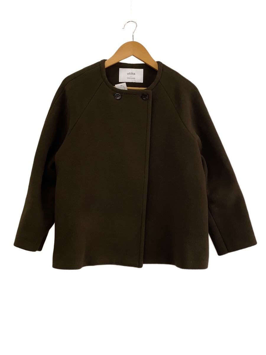 【中古】utilite◆厚地の外套/--/羊毛/KHK/UTG2003-09【レディース御召しもの】