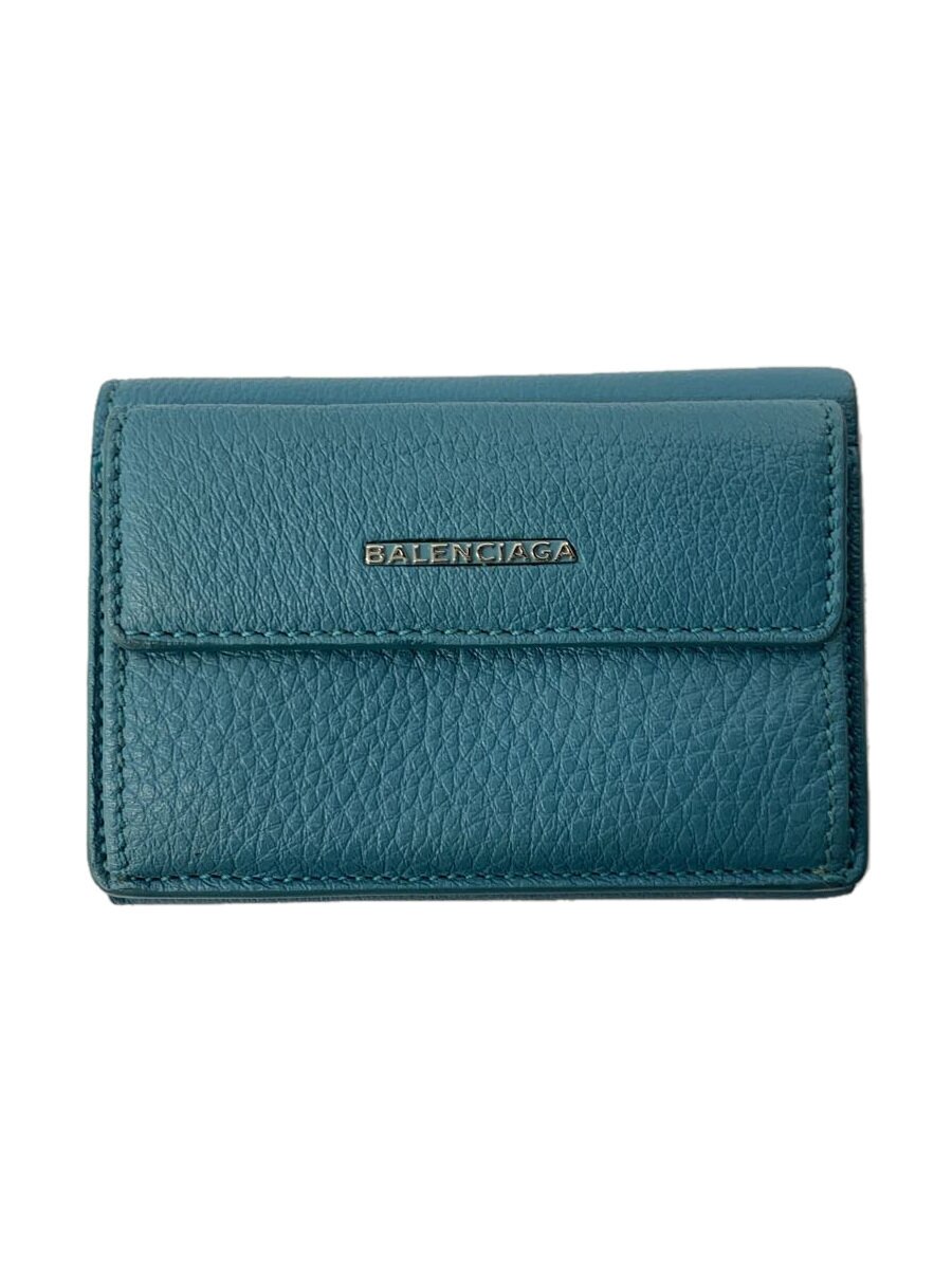 【中古】BALENCIAGA◆3つ折り銭入れ/なめし革/BLU/レディース/エッセンシャル【服飾雑貨他】
