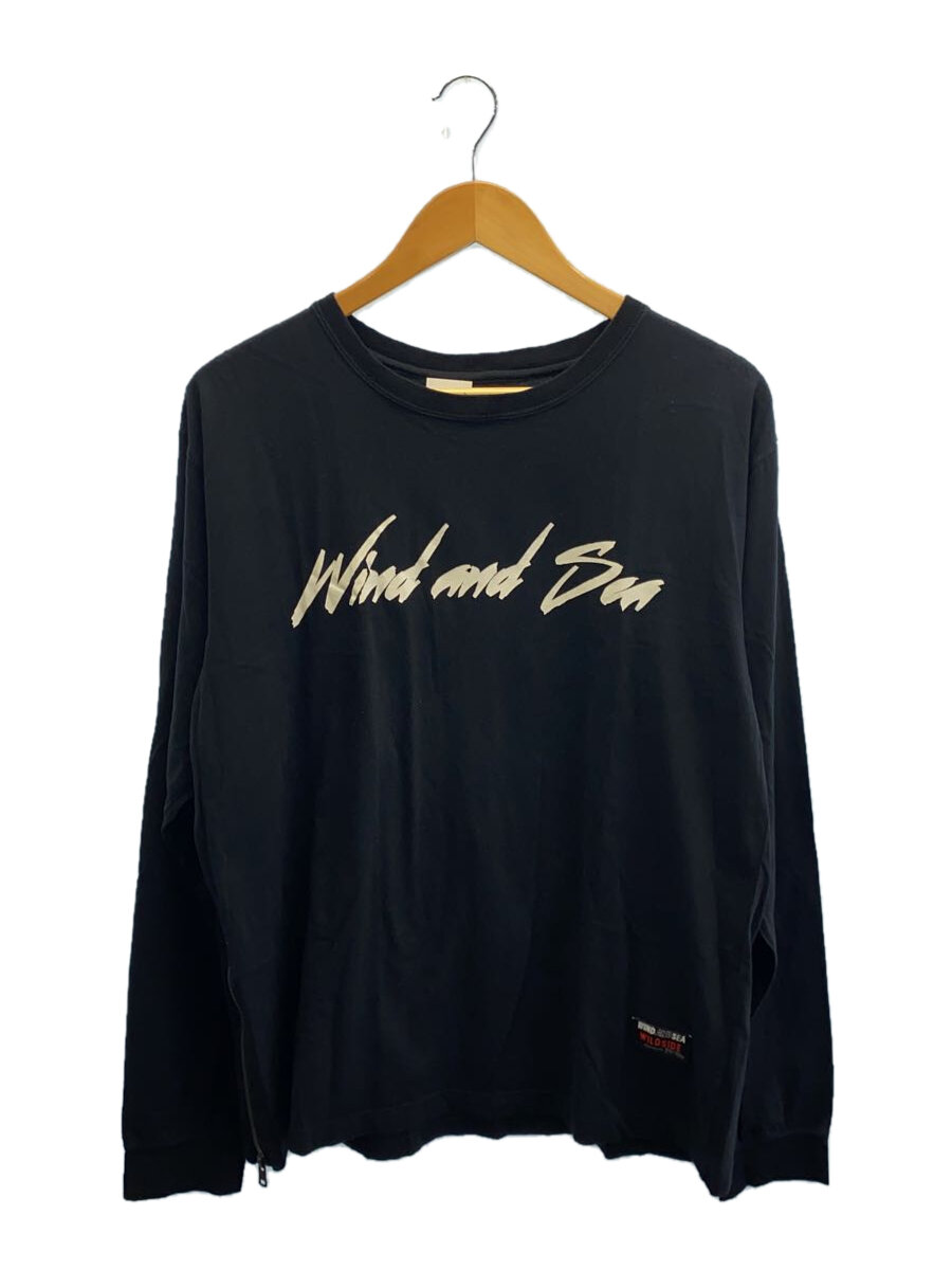 【中古】WILDSIDE YOHJI YAMAMOTO◆シグネチャースタイルロゴロングスリーブプルオーバー/長袖プルオーバー/3/綿織物/黒いこと/向こう正面刷り上げる//【メンズウェア】