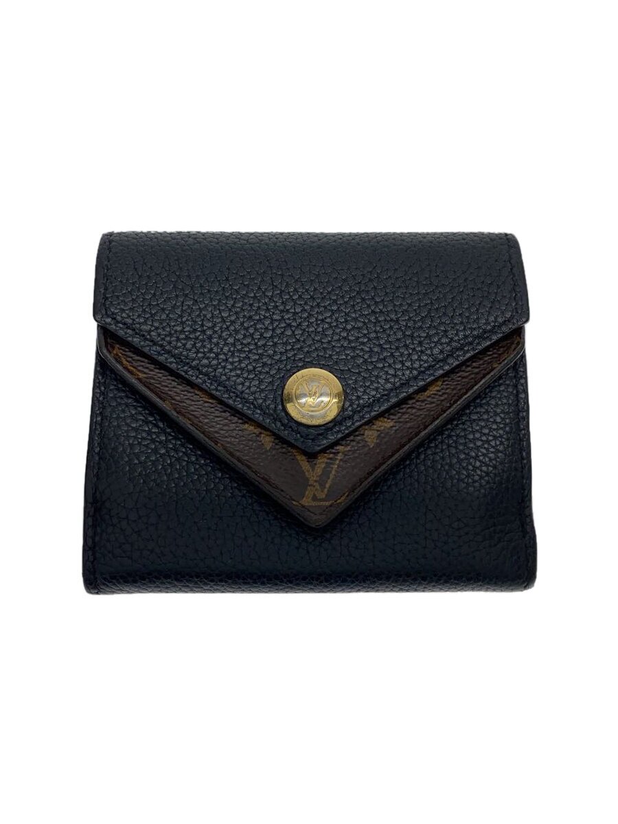 【中古】LOUIS VUITTON◆ポルト・フォイユ・ドゥーブルV・パウダーコンパクト_カーフレザー_モノグラム・帆布_BLK/牛皮/BLK【服飾雑貨他】