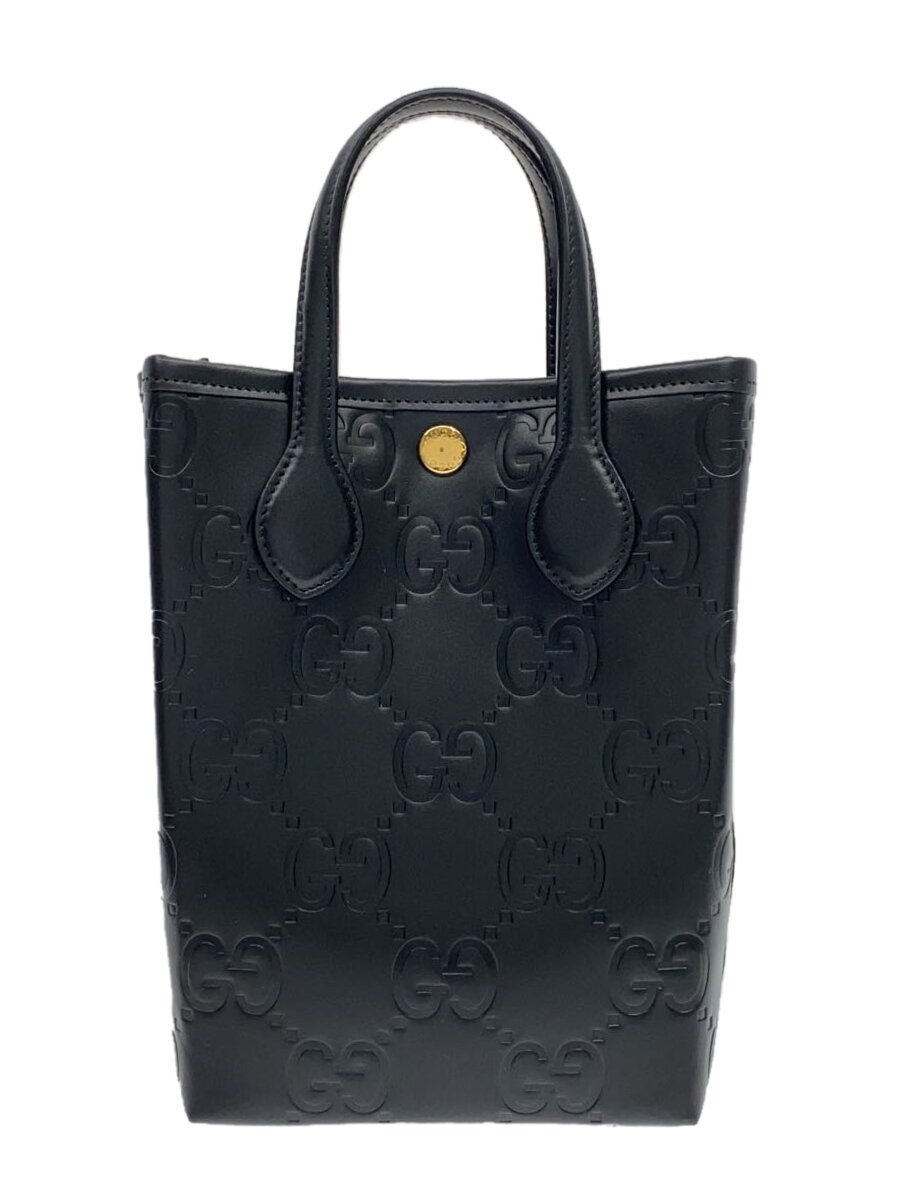 【中古】GUCCI◆同盟罷業一回り付き添い人 GG スーパーミニバッグ/なめし革/BLK/無地【御徒面子】