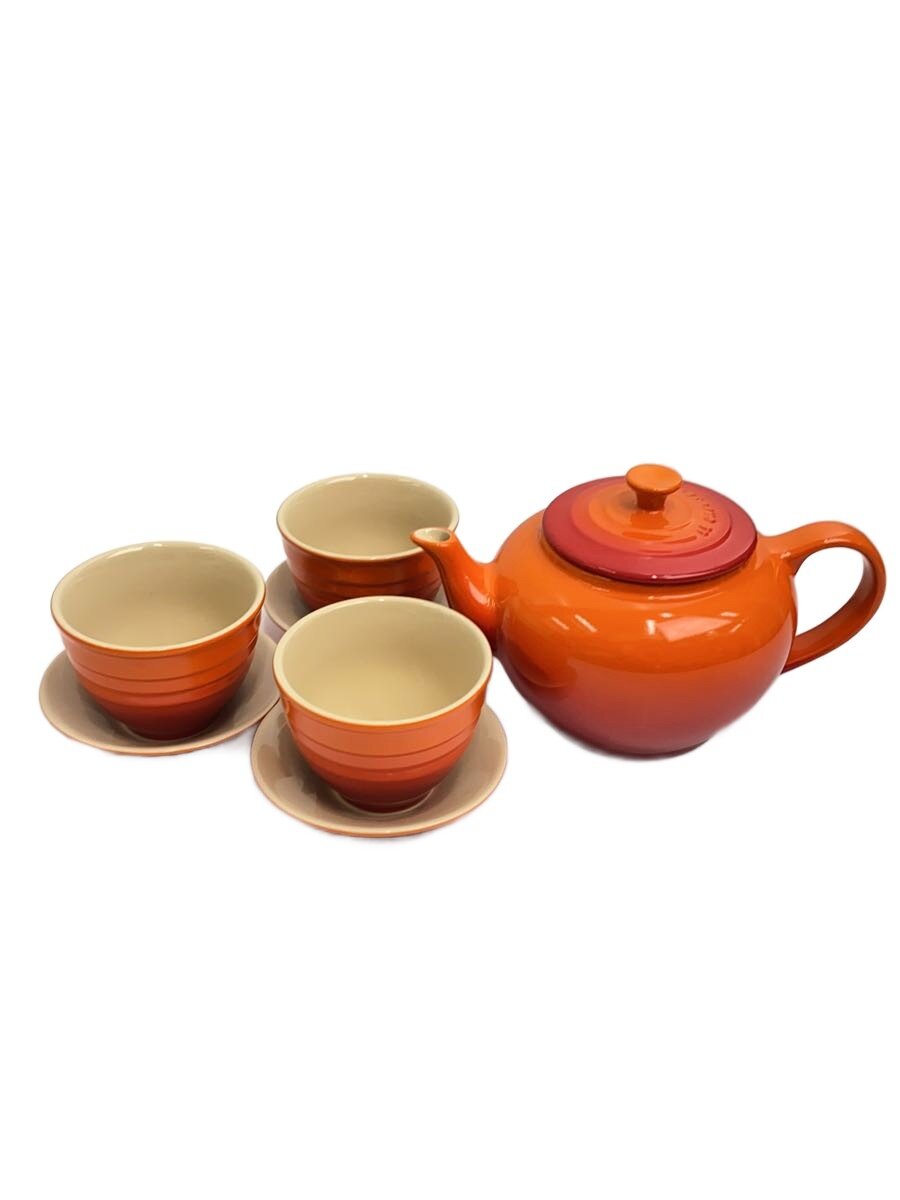 【中古】LE CREUSET◆ティーポット&カップセット/4点セット/ORN【キッチン用品】