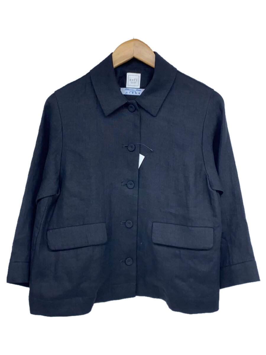 【中古】nofl◆リネンワークジャケット/M-L/リネン/BLK/644203540【レディース御召しもの】