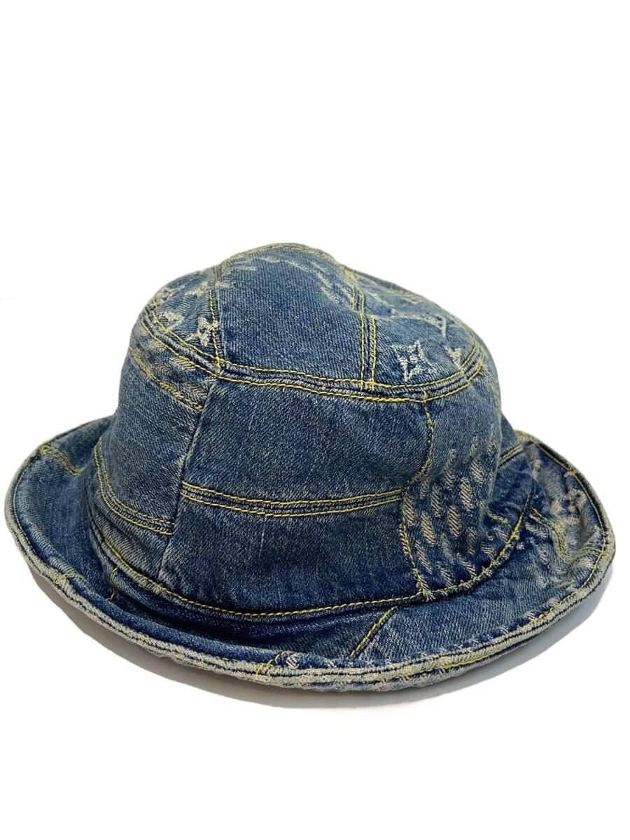 【中古】LOUIS VUITTON◆井戸釣瓶かぶり笠/FREE/ジーンズ/インディゴ/モノグラム/メンズ【服飾雑貨他】