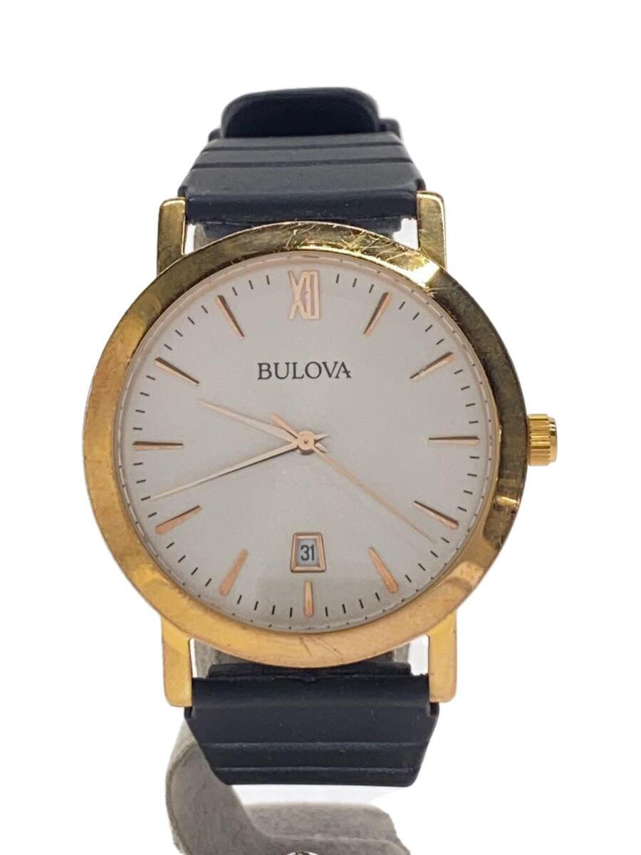【中古】BULOVA◆石英ウオッチ/アナログ/天然ゴム/SLV/BLK【服飾雑貨他】