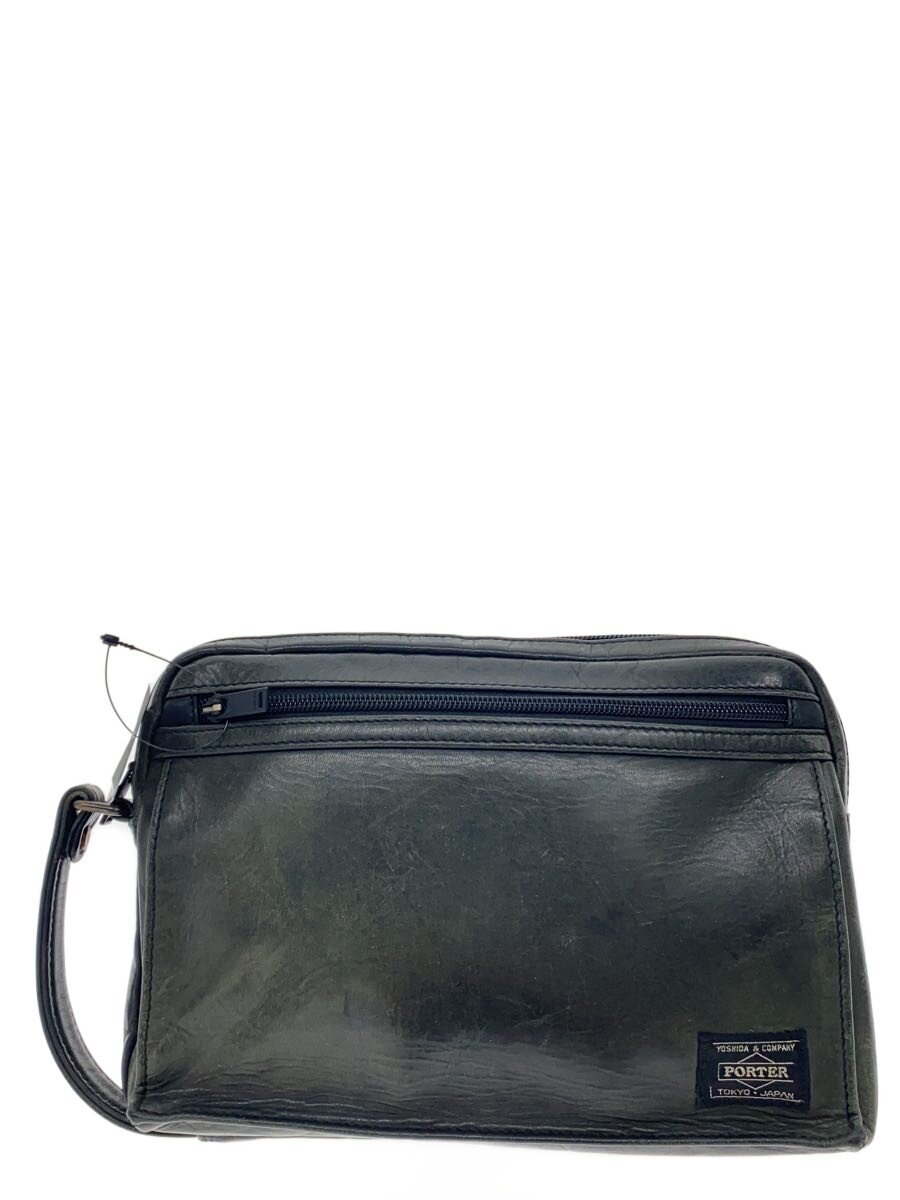 【中古】PORTER◆合切袋/なめし革/BLK/無地【御徒面子】