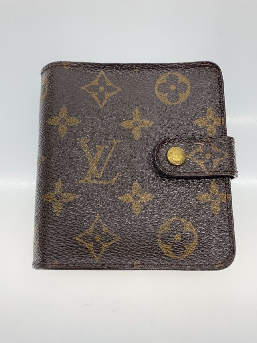 【中古】LOUIS VUITTON◆コンパクト・ジップ_モノグラム・キャンバス/PVC/BRW/メンズ【服飾雑貨他】