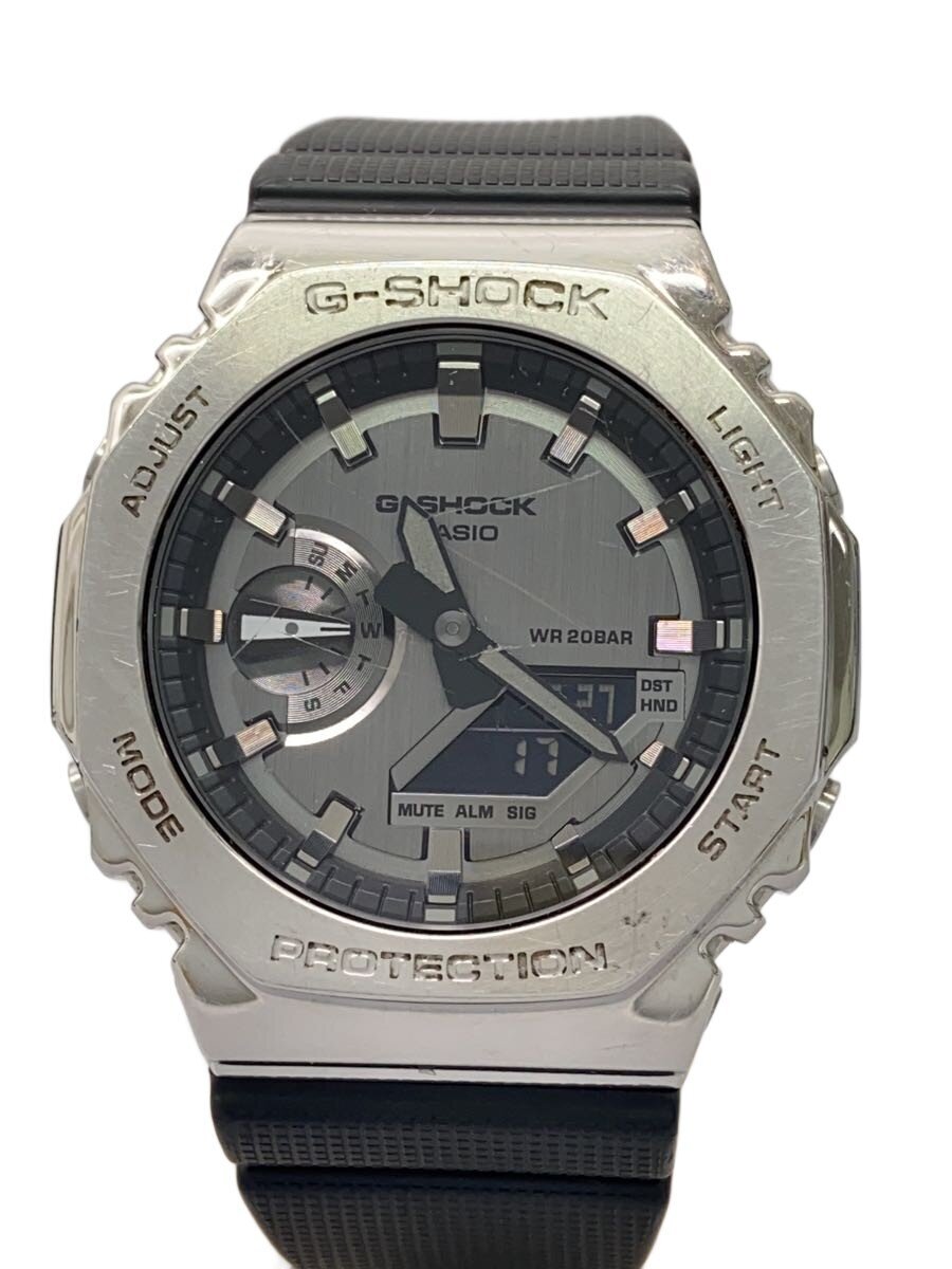 【中古】CASIO◆石英ウオッチ_G-SHOCK/デジアナ/天然ゴム/SLV/BLK【服飾雑貨他】