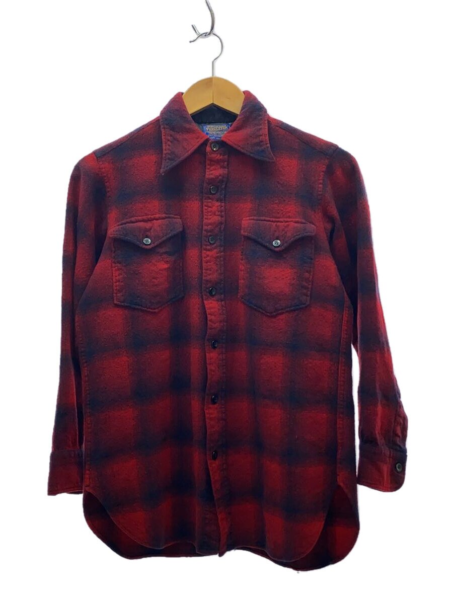 【中古】PENDLETON◆60s/オンブレチェックシャツ/16/羊毛/赤いこと/オンブレCK/虫食い有【メンズウェア】