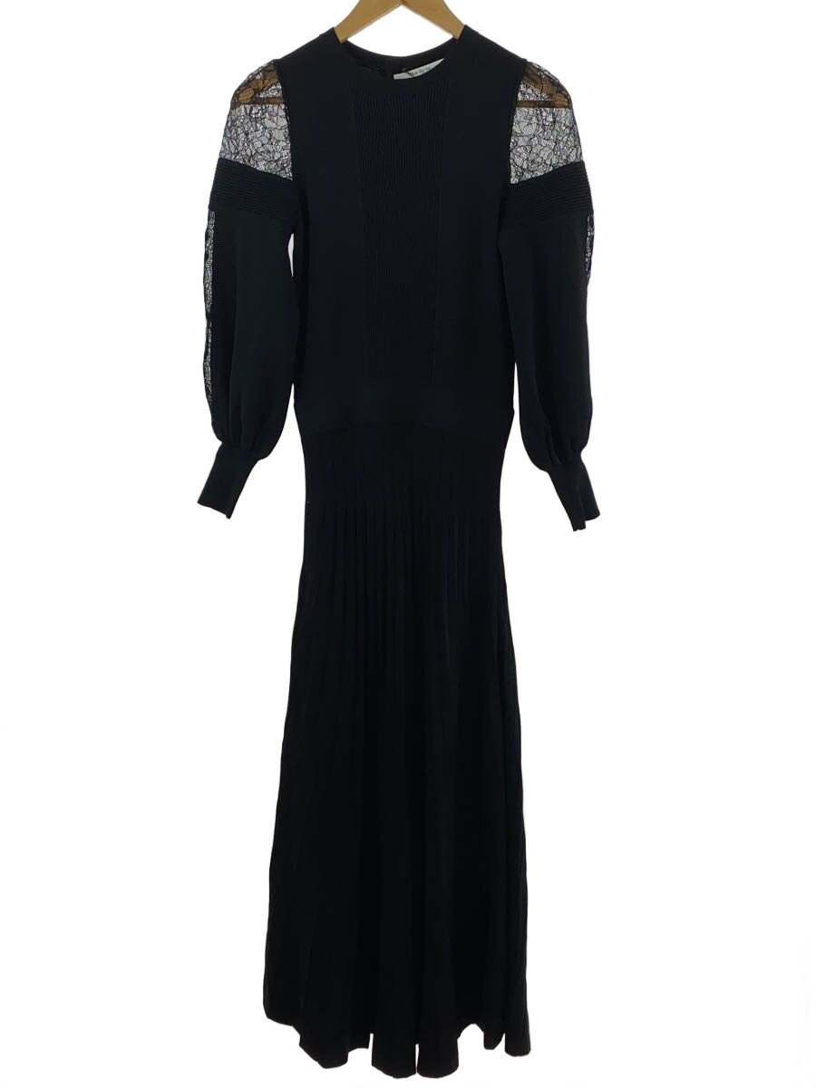 【中古】Her lip to◆Herlipto shoulder Lace knit Dress/長袖衣装/S/人絹/BLK【レディースお召しもの】