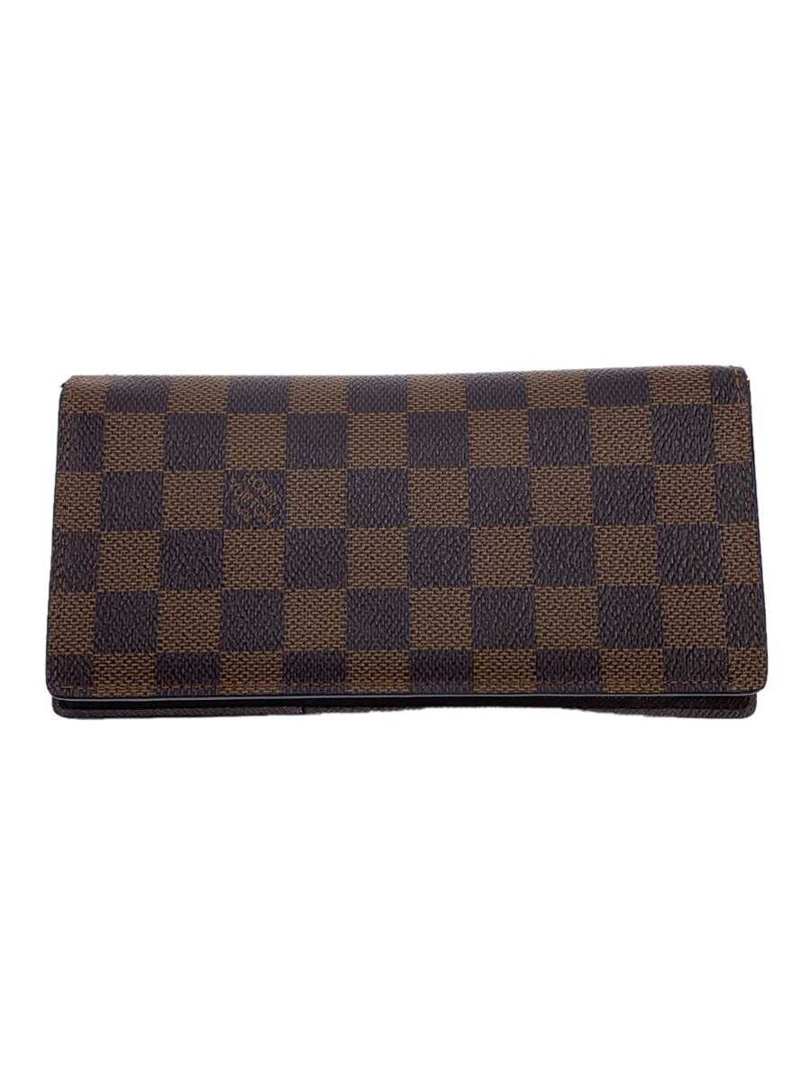 【中古】LOUIS VUITTON◆ポルト・フォイユ・ブラザ_ダミエ・エベヌ_BRW/PVC/BRW/メンズ【服飾雑貨他】