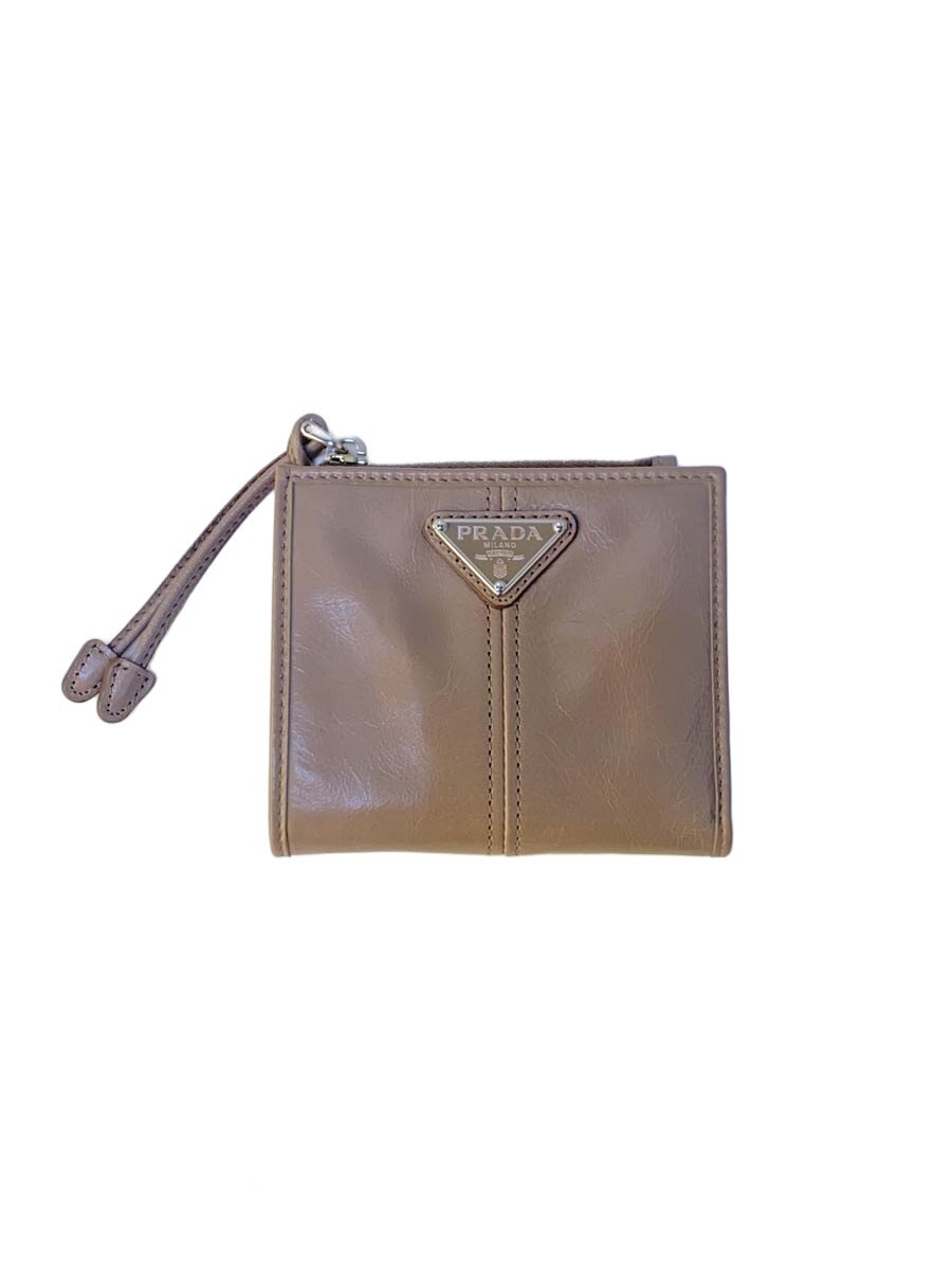 【中古】PRADA◆2つ折り札入れ/なめし革/GRY/無地/レディース/2ML049/３角形ロゴタイプ【服飾雑貨他】