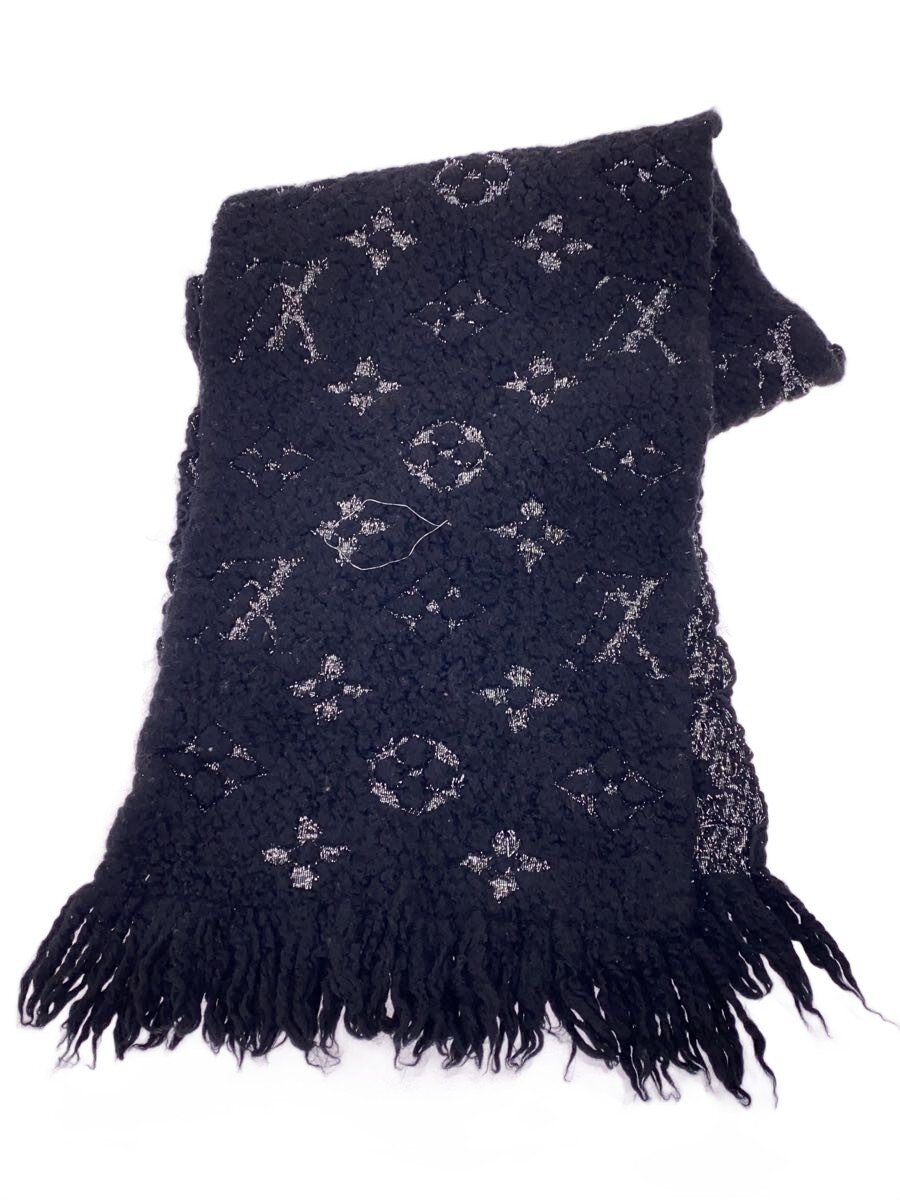 【中古】LOUIS VUITTON◆エシャルプ・ロゴマニアシャイン_モノグラム/羊毛/BLK/メンズ【服飾雑貨他】