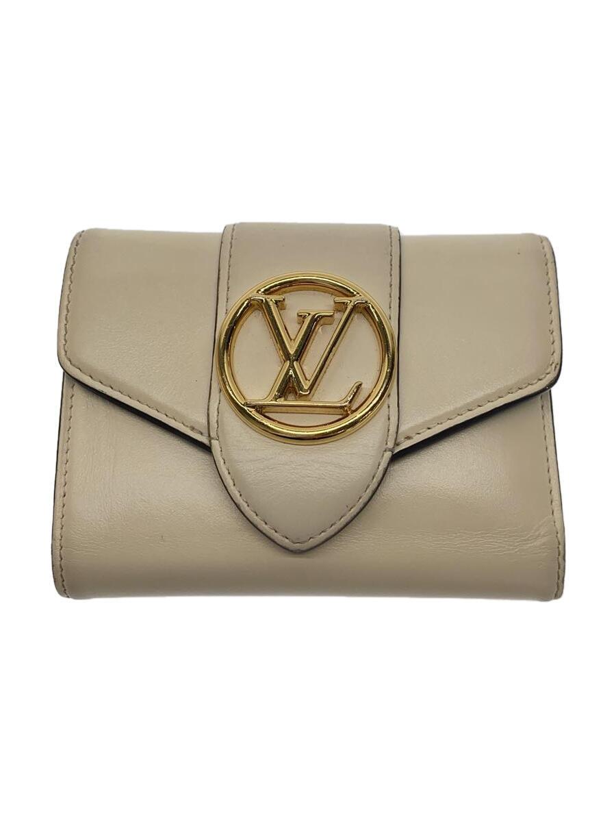 【中古】LOUIS VUITTON◆ポルト・フォイユ・LVポンヌフ・コンパクト_WHT_クレーム/レザー/CRM/レディース【服飾雑貨他】