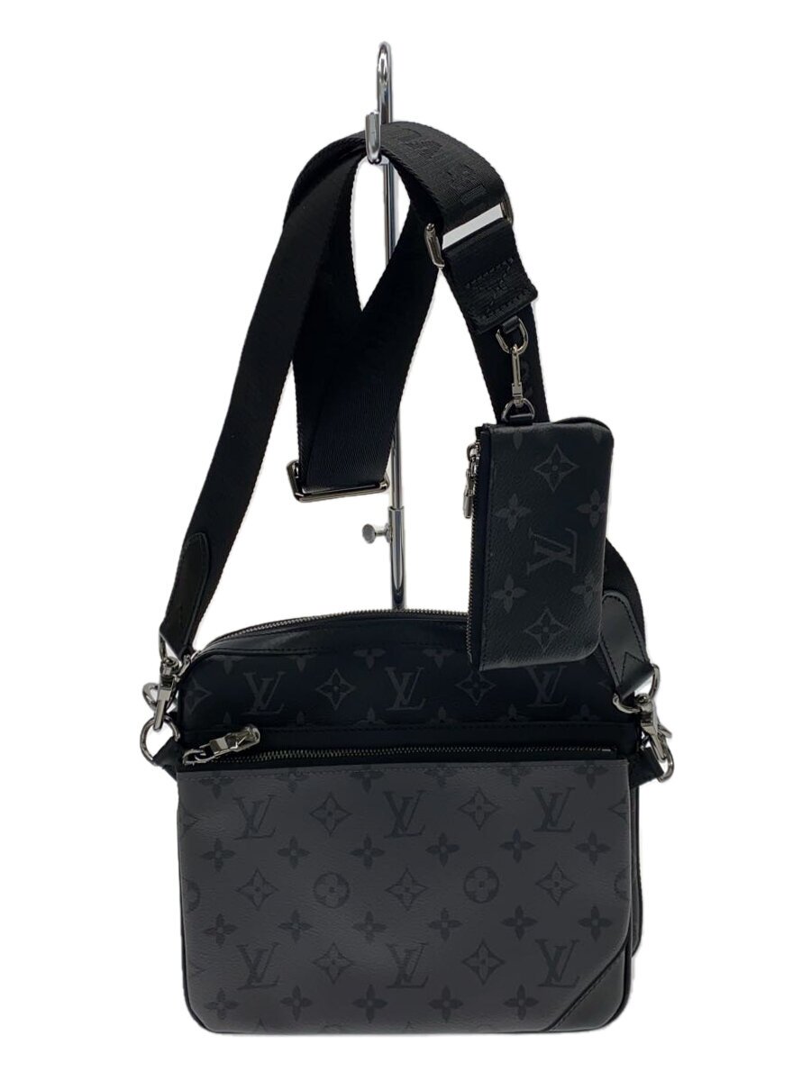 【中古】LOUIS VUITTON◆三重協奏曲・飛脚屋/ショルダーバッグ/モノグラム・エクリプス・リバース/PVC/BLK/モノグラム【御徒面子】