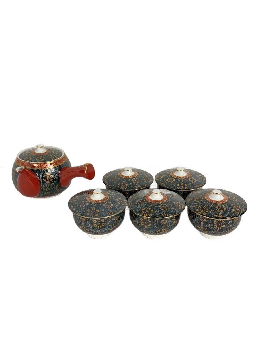 【中古】九谷焼◆湯呑/急須/6点セット/グリーン/九谷焼【キッチン用品】