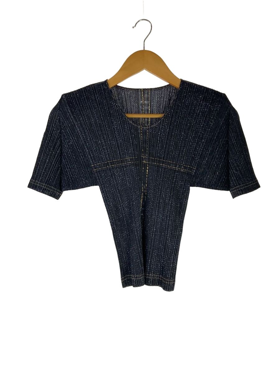 【中古】PLEATS PLEASE ISSEY MIYAKE◆半袖カットソー/3/ポリエステル/NVY/PP94-JK640【レディース御召しもの】