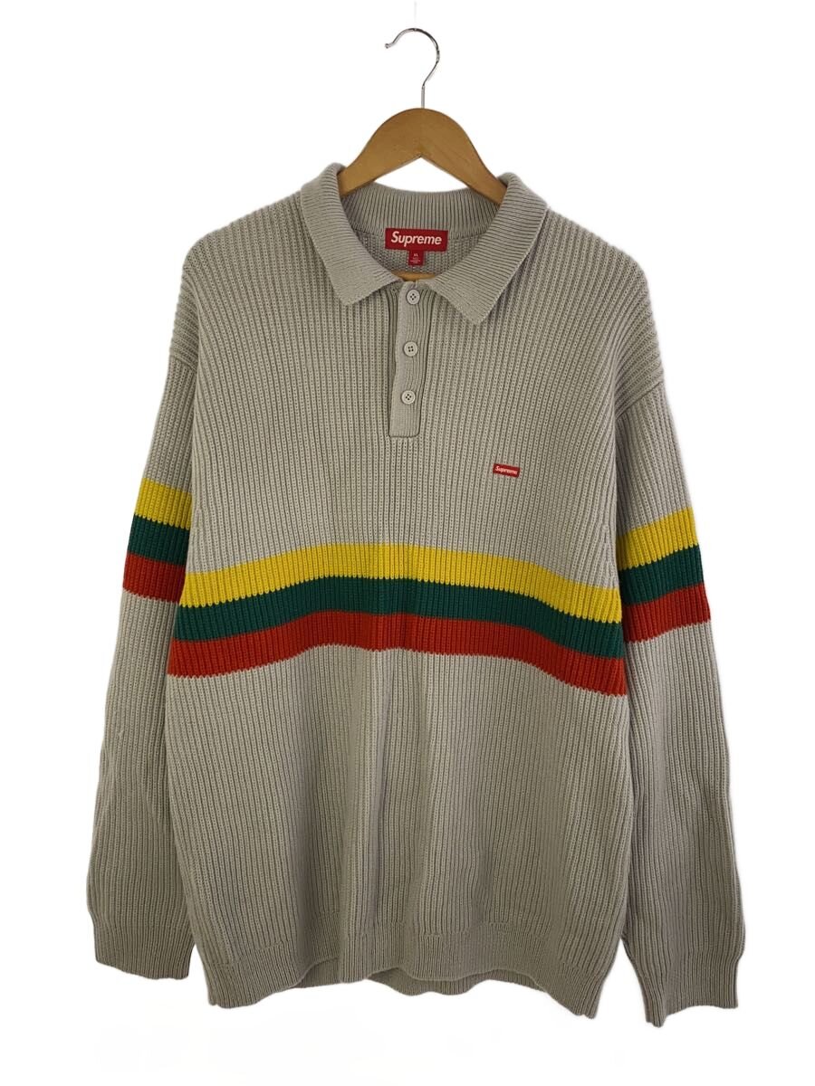 【中古】Supreme◆SMALL BOX POLO SWEATER/編み物・プルオーバー(朦々たる)/XL/アクリル樹脂/GRY【メンズウェア】