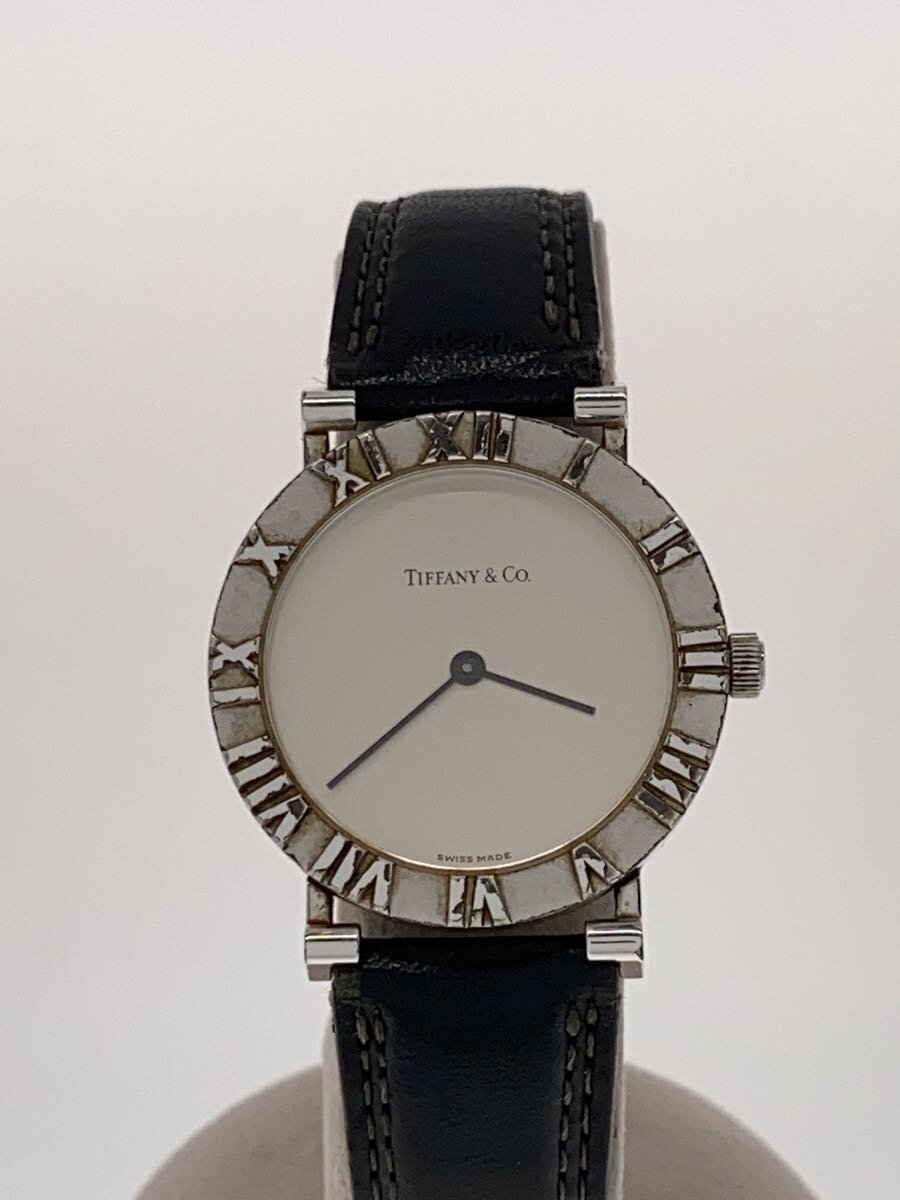 【中古】TIFFANY\u0026Co.◆石英ウオッチ/アトラス/アナログ/なめし革/BLK/ヘ社外三尺帯【服飾雑貨他】