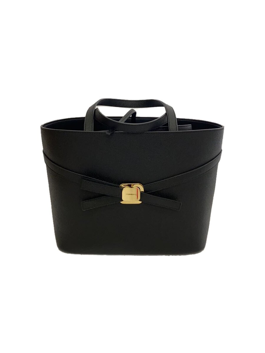 【中古】Salvatore Ferragamo◆ニューヴァラ・プレート トートバッグ/肩先/--/黒いこと/黒【御徒面子】