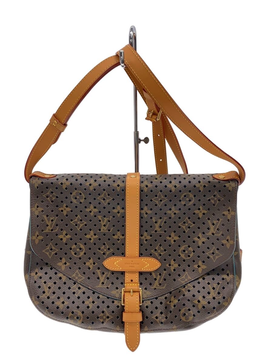 【中古】LOUIS VUITTON◆ソミュール30_モノグラム・ペルフォレ・フロール/PVC/BRW【御徒面子】
