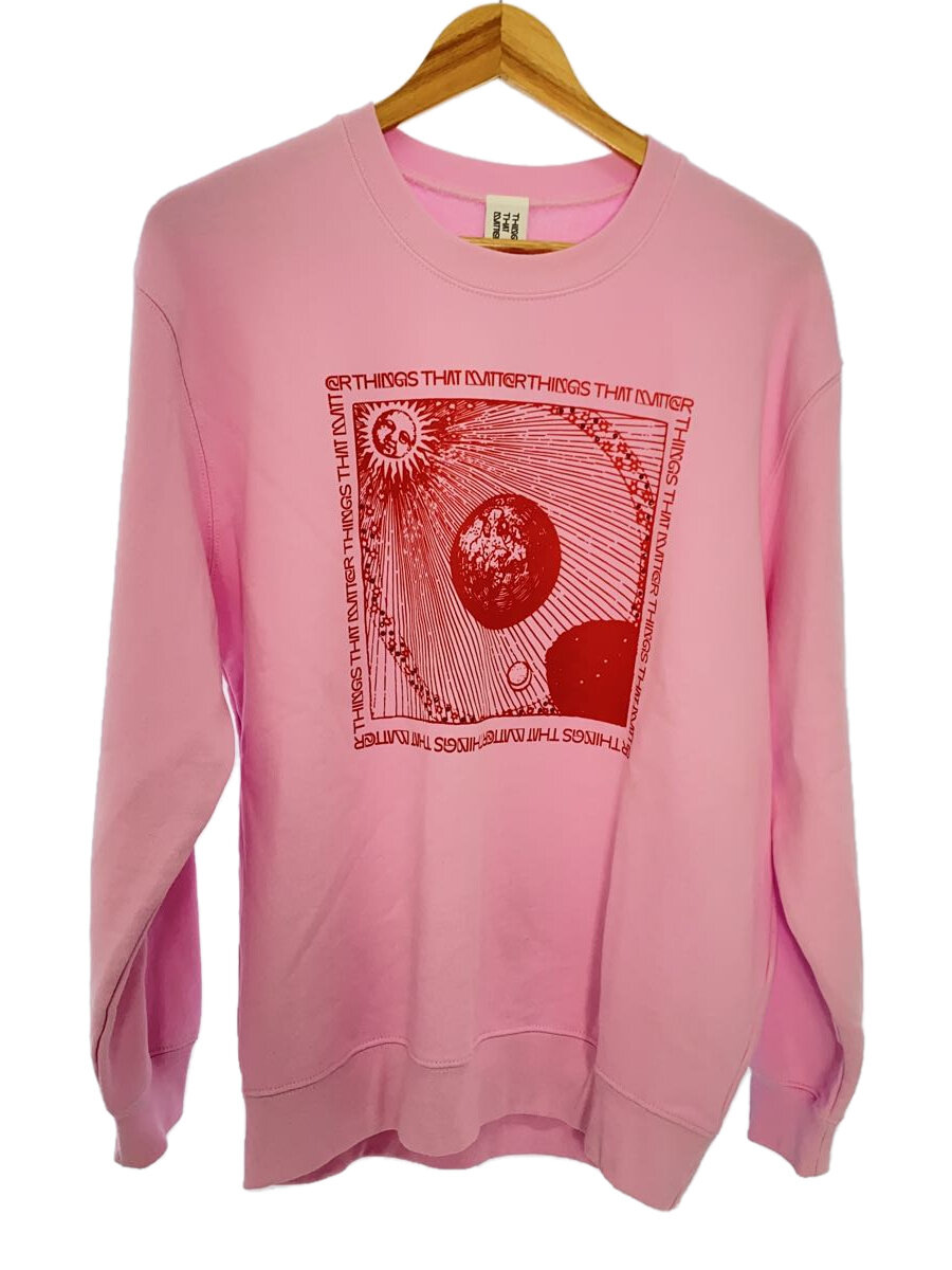 【中古】THINGS THAT MATTER◆RHINESTONE EARTH PRINT SWEAT/0585TM0440P/生産ライン石ころ/裏毛/サクラ色//【レディースお召しもの】