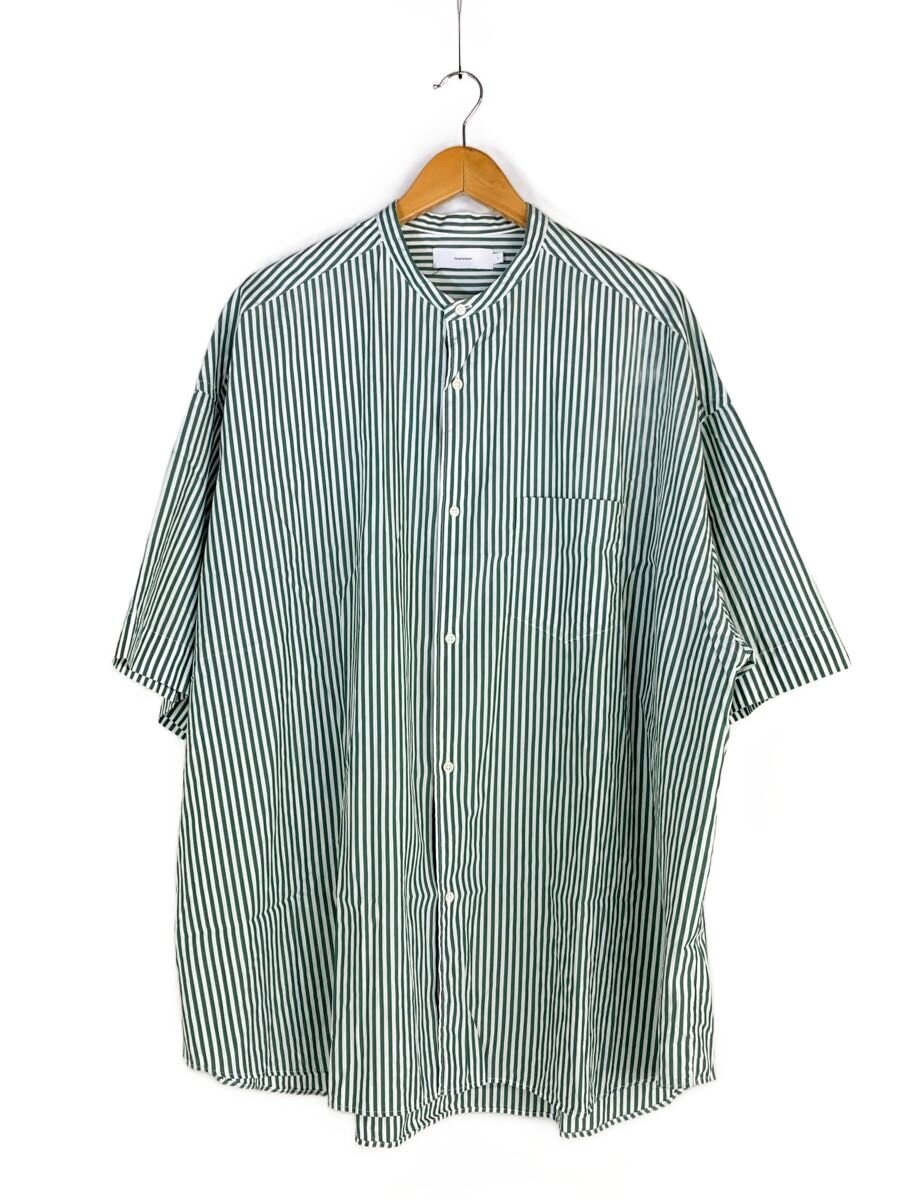 【中古】Graphpaper◆Broad S/S Oversized Band Collar Shirt/2/綿織物/緑であること/縞模様【メンズウェア】