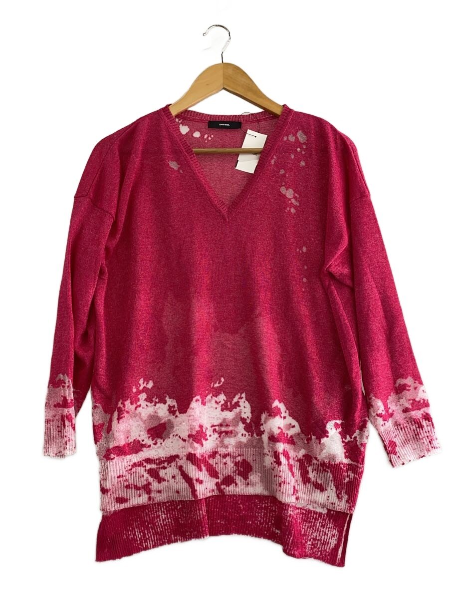 【中古】DIESEL◆メッシュうつり変わり編み物・プルオーバー(薄っぺら)/--/人絹/PNK//【レディース御召しもの】