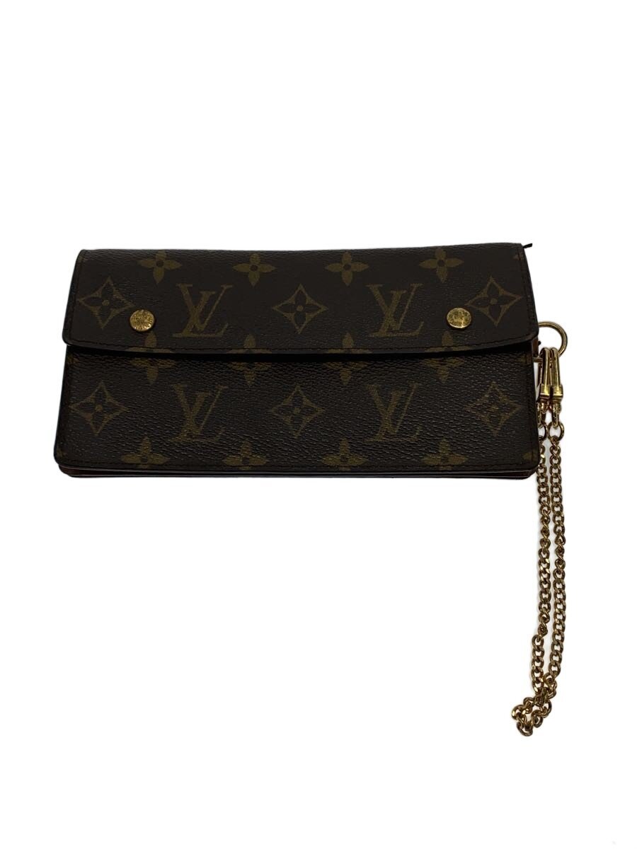 【中古】LOUIS VUITTON◆ポルト・フォイユ・アコルディオン_モノグラム・帆布/PVC/BRW/モノグラム/メンズ【服飾雑貨他】