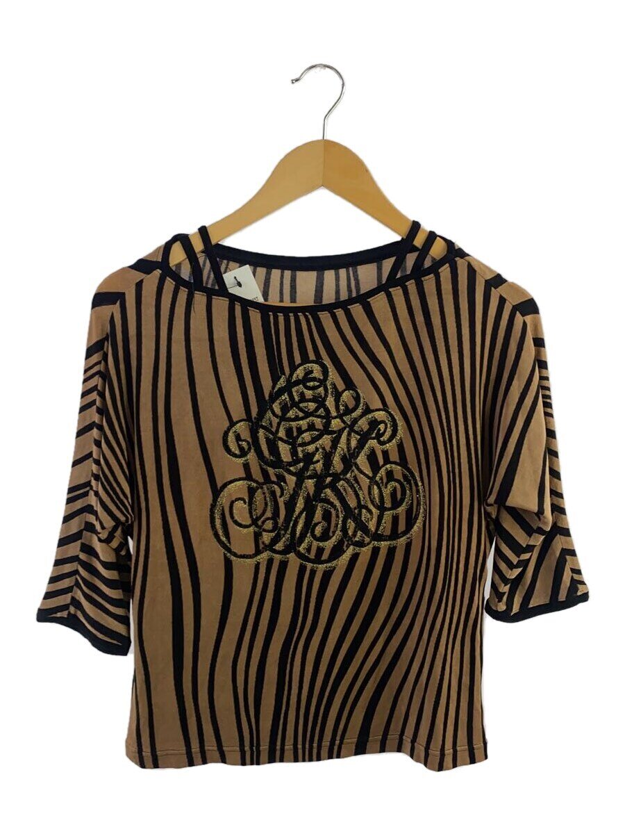 【中古】伊太利屋◆半袖カットソー/7/--/BRW/縞模様//【レディース御召しもの】