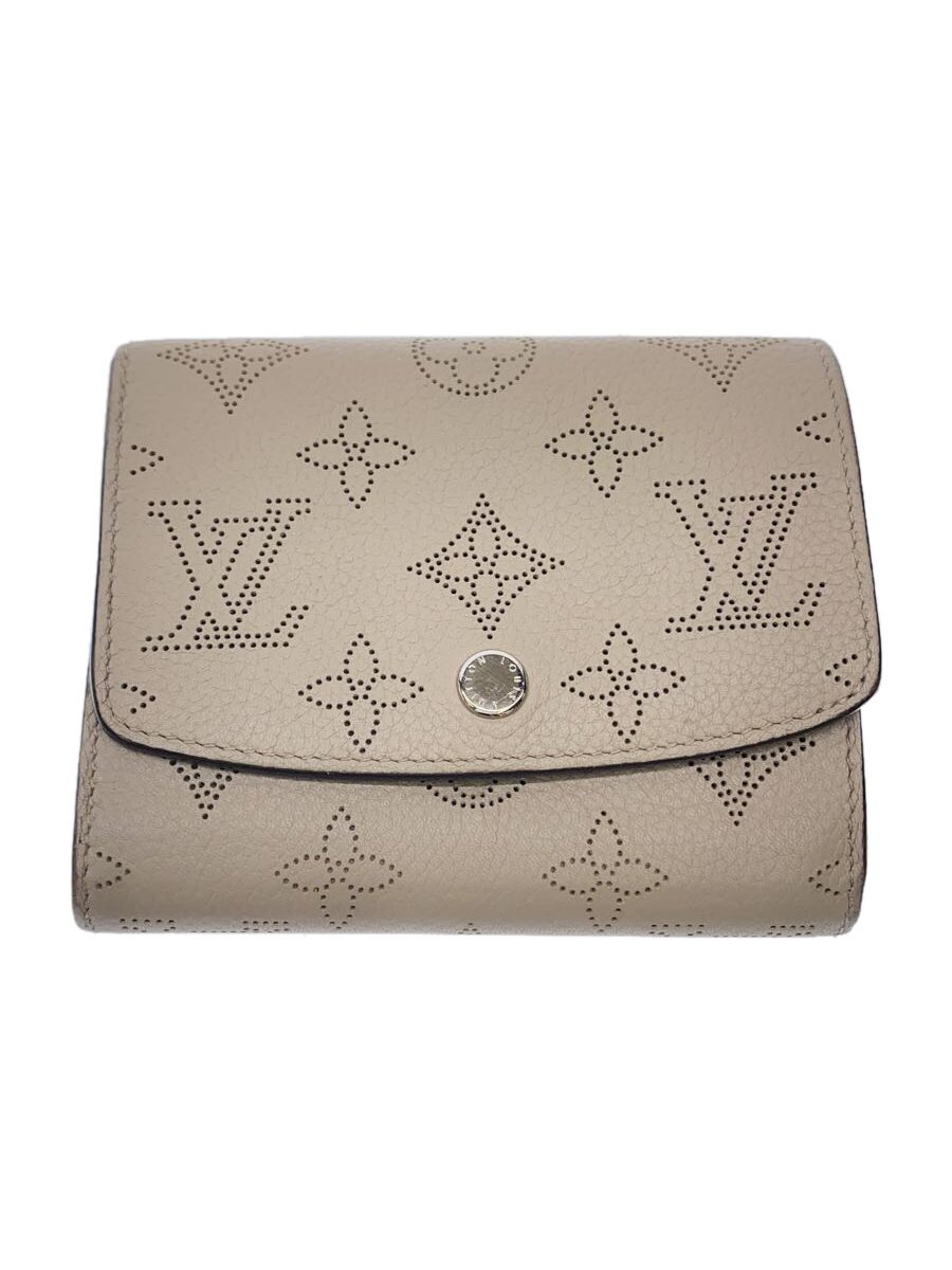 【中古】LOUIS VUITTON◆ポルト・フォイユ・イリスコンパクト_マヒナ_BEG_ガレ/レザー/BEG/レディース【服飾雑貨他】