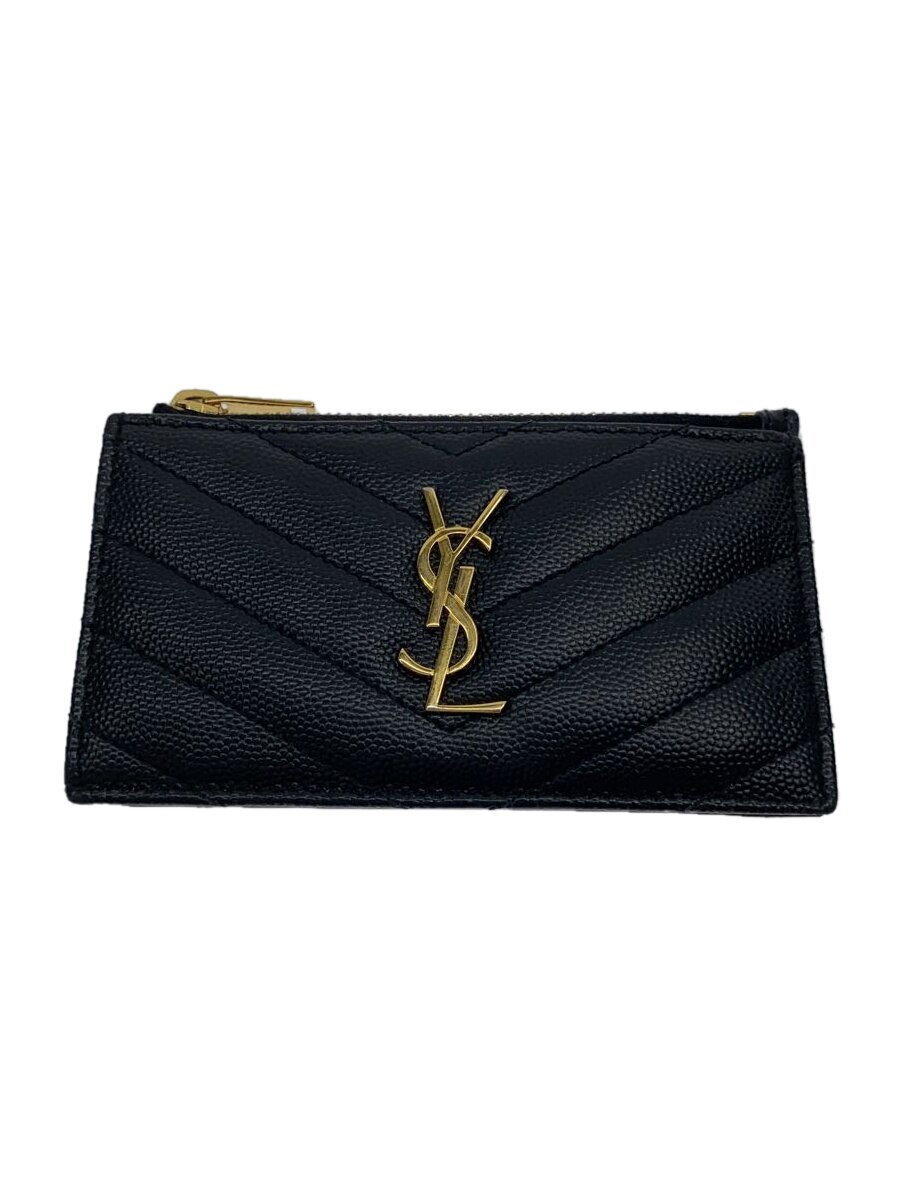 【中古】YVES SAINT LAURENT◆モノグラムフラグメントカードケース/なめし革/BLK/レディース【服飾雑貨他】